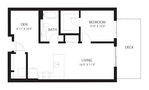 Vela Apartments D2 with Den Floor Plan