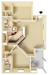Unfurnished 3D floor plan of the Cape Florida two-bedroom, two-bathroom apartment at Providence at Palm Harbor, highlighting the open-concept design, bedrooms, bathrooms, kitchen, and storage.