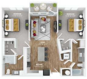 bedroom floor plan an in 3d at The Alibi at Lake Lilly, Ocoee, Florida