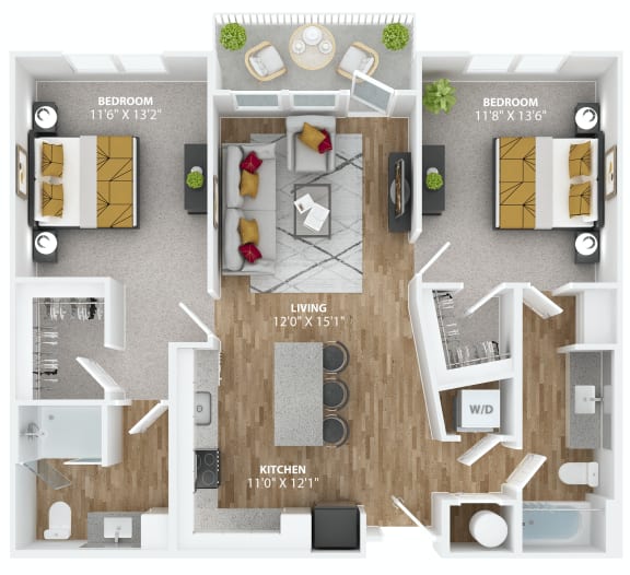 bedroom floor plan an in 3d at The Alibi at Lake Lilly, Ocoee, Florida