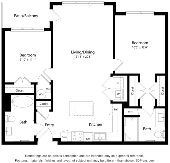 Preserve at Peachtree Shoals_2D_2 Bedroom  Floor Plan