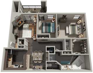 2 Bed 1 Bath Floor Plan | 1,164 Sq. Ft. at High Ridge Apartments, Athens, Georgia 30606