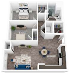 a stylized floor plan of a 1 bedroom192 sq ft