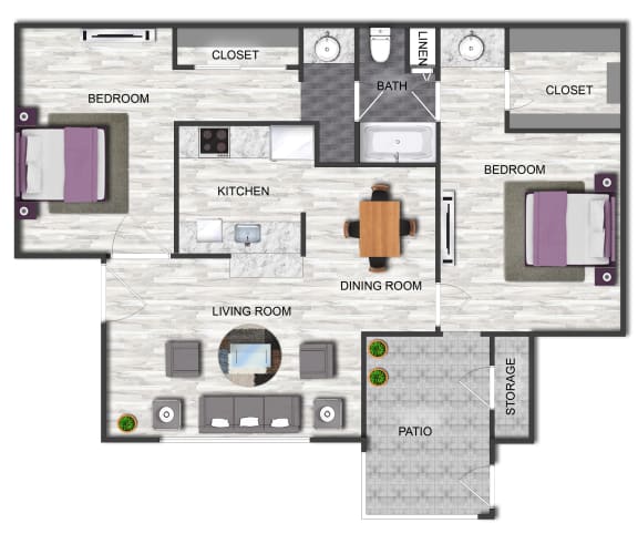 floor plan of a 2 bedroom unit with a bathroom