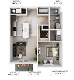 A1 Floor Plan at Lake Shore Apartments, Ankeny, Iowa