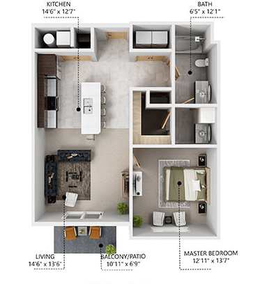 A1 Floor Plan at Lake Shore Apartments, Ankeny, Iowa