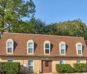 a brick apartment building