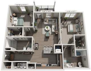 2 Bed 2 Bath Floor Plan | 1,248 Sq. Ft. at Westland Cove Apartments, Tennessee, 37922