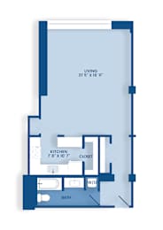 the floor plan of this apartment has a balcony and a living room with a balcony