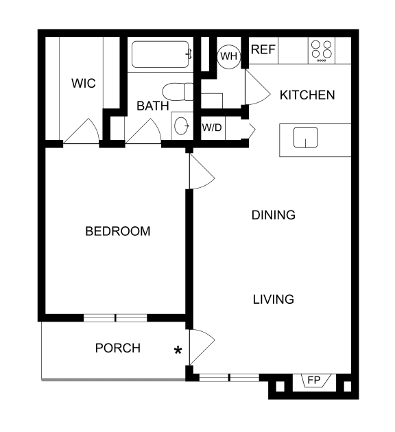 One Bedroom One Bath Floor Plan with 650 Sq. Ft. at Skyview in Westminster, Colorado