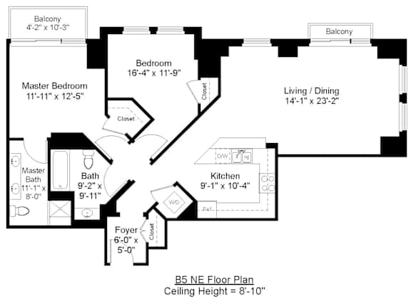 2 Bed 2 Bath Floor Plan at Residences Providence, Providence, RI 2903