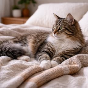 Cat Lounging on Bed at Aurora Apartments, Montana, 59102