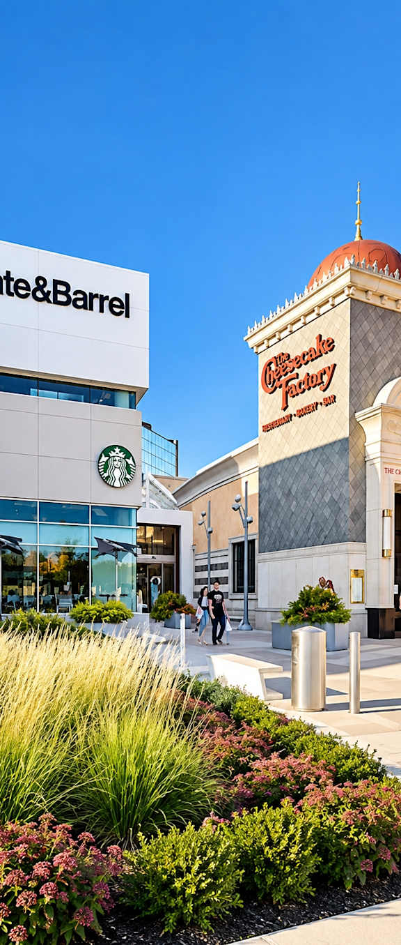 A Crate & Barrel store is shown with a clear blue sky in the background.