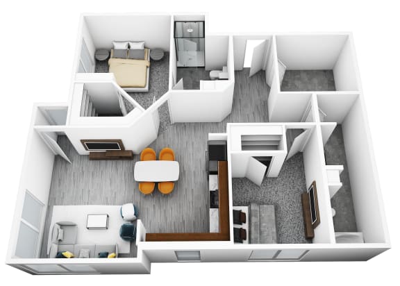 Floor Plan  a 3d floor plan of a room with a desk and a chair