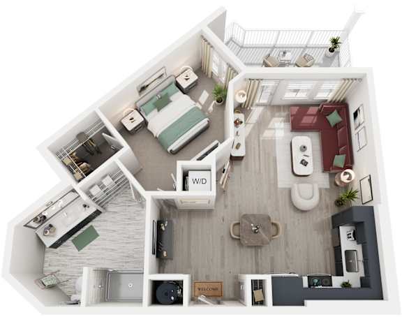 1 Bed 1 Bath Floor Plan | 764 Sq. Ft. at Lyric at Norton Commons Apartments, Prospect, Kentucky 40059
