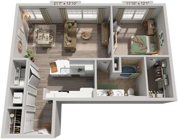 Silo Floorplan | 849 Sq. Ft. at Flats at West Broad Village, Virginia, 23060