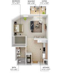 M3 Floor Plan at Lake Shore Apartments, Ankeny, Iowa