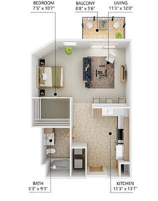 M3 Floor Plan at Lake Shore Apartments, Ankeny, Iowa