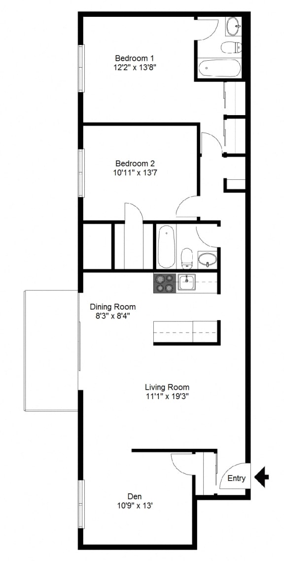 Floor Plan  Two Bedroom with Den