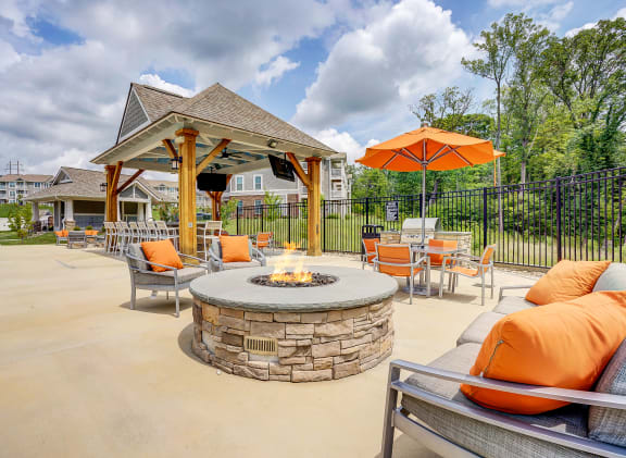 Outdoor TV Lounge and Fire Pit at The Retreat Apartments, Roanoke, VA