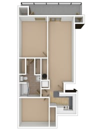 2 Bedroom, 1 Bathroom Floor Plan