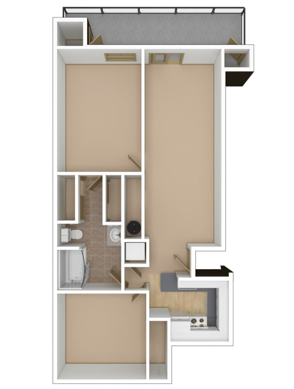 2 Bedroom, 1 Bathroom Floor Plan