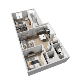a 3d floor plan of a house
