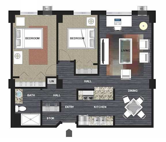 2Bedroom Floor Plan at Lux Apartments, Brooklyn Center, MN