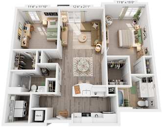 Highland Floorplan | 1,133-1,139 Sq. Ft. at Flats at West Broad Village, Glen Allen, 23060
