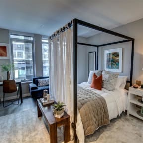 Bright Bedroom at Via Seaport Residences in Boston MA
