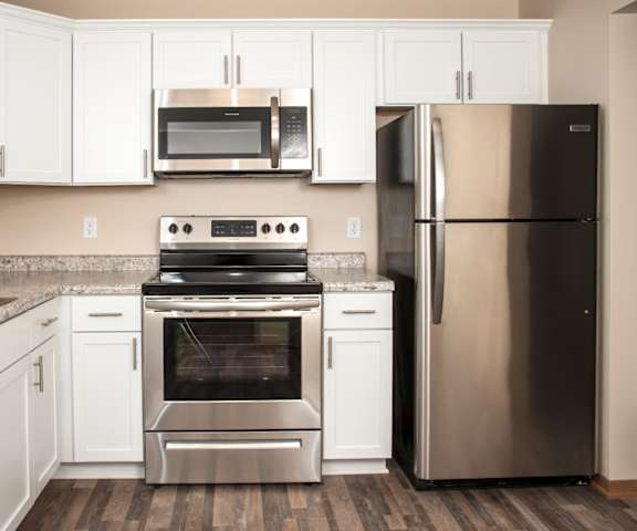 apt 4593-202, upgraded, kitchen with cabinetry, stainless steel appliances microhood at Cinnamon Ridge Apartments, Eagan, 55122
