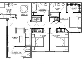 Boulder Pointe 3 Bedroom floor plan, 1,123 square