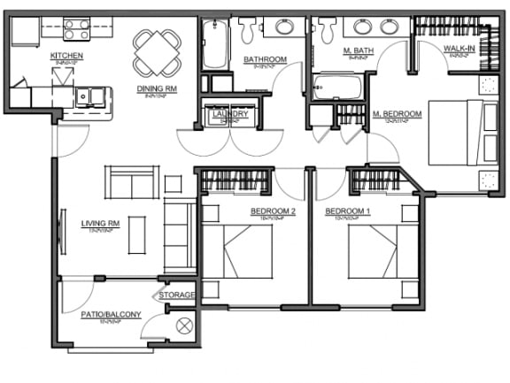 Floor Plan  Boulder Pointe 3 Bedroom floor plan, 1,123 square