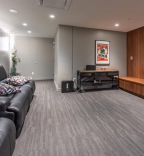 a living room with a couch and a table