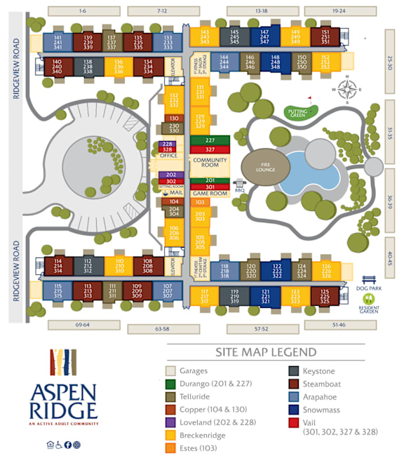 A map of a residential area with a legend indicating the types of homes present.