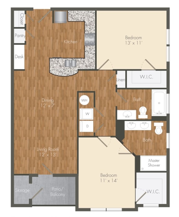 2 bed 2 bathroom floorplan