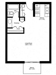 the floor plan for a studio unit with a loft