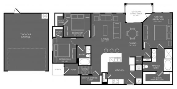 Three Bed Two Bath Floor Plan at Mansions Woodland, Conroe, 77384