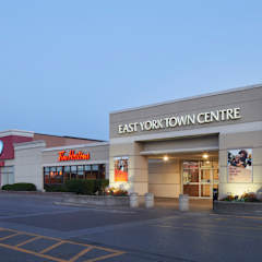 The East York Town Centre is a shopping center with stores like Shoppers Drug Mart and Whole Foods.