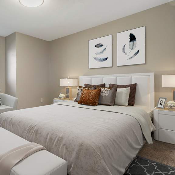 beautiful bedroom at The Village at Seeley Lake Apartments, Lakewood, 98499