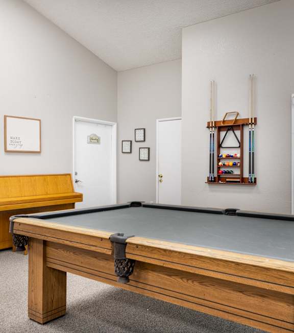 Game Room With Pool Table at Whispering Fountains Riverside, Riverside, CA, California , 92503