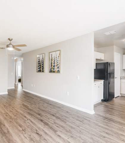 Living room and kitchen area, Rolling Hills Apartments