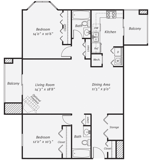 Floor Plan 2 Bedroom 1162 SqFt