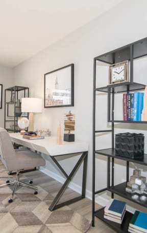 a home office with a desk and a window at Jackson Run Townhomes, Indiana, 46075