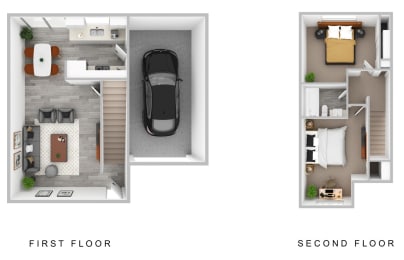 Evergreen Townhouses in Springfield, Oregon 2x1 3D Floor Plan