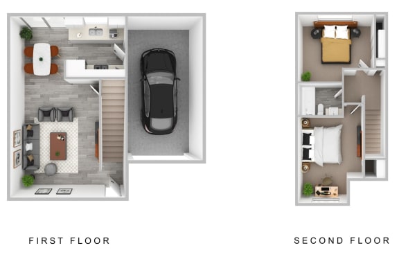 Evergreen Townhouses in Springfield, Oregon 2x1 3D Floor Plan