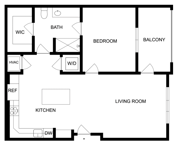 A1 One Bedroom, One Bathroom 739 sq.