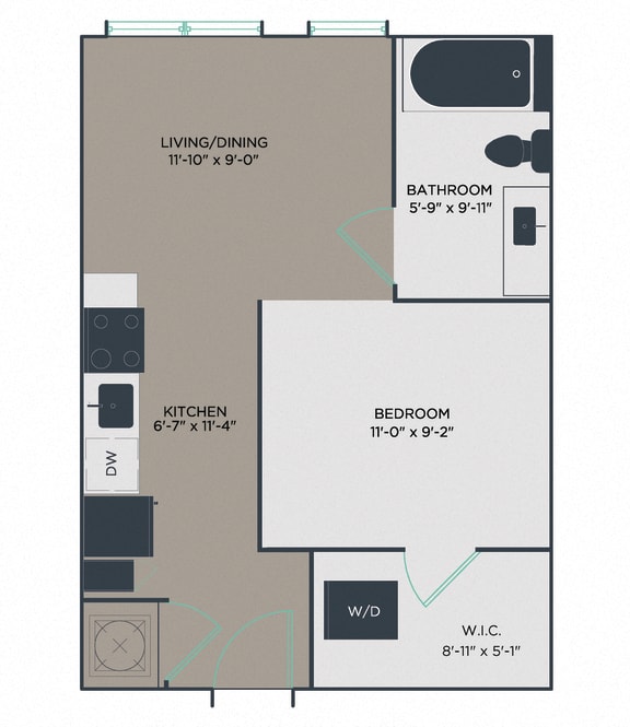 P2-A11 bedroom 1 bathroom Floor Plan at Link Apartments® Mixson, South Carolina, 29405