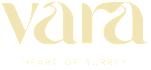 A logo with the text "vara" in a stylized font and "heart of surrey" in smaller text below it.