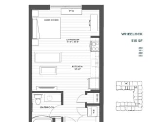 Wheelock Studio Floor Plan at The Hill Apartments
